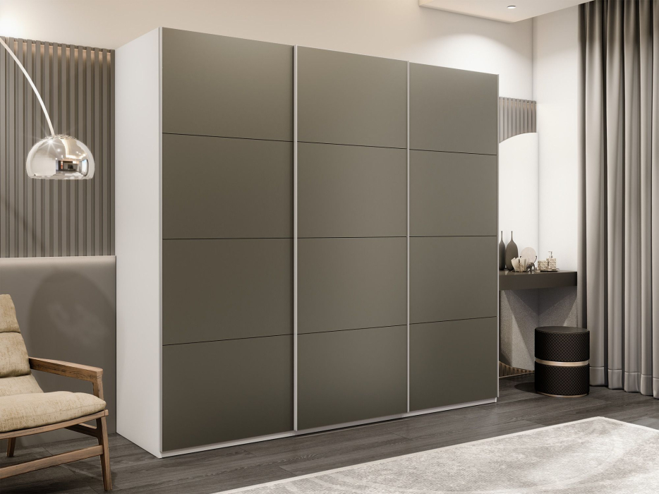 Шкафы-купе 3-х дверные, Шкаф-купе Эста 3-х дверный Стекла хаки/Доводчик 270х66х240