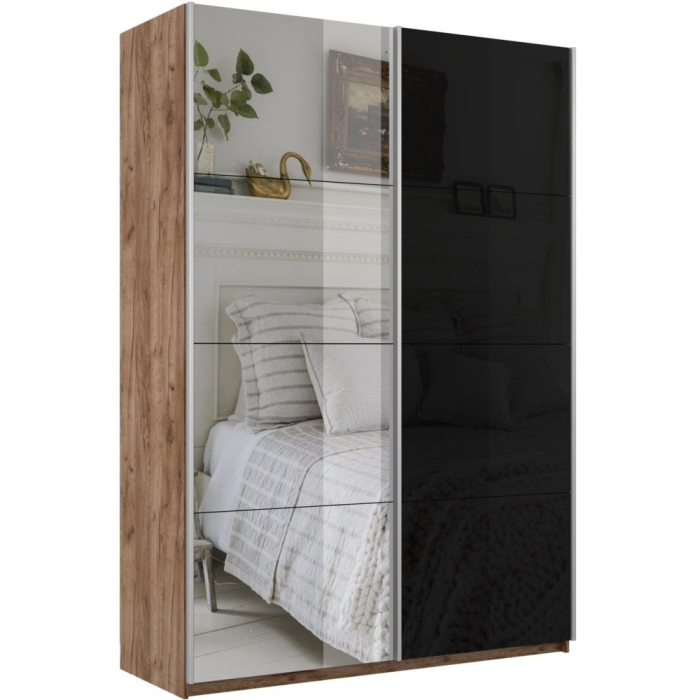 Шкафы-купе 2-х дверные, Шкаф-купе Прайм 2х дверный Зеркало/Стекло черное 140х57х230