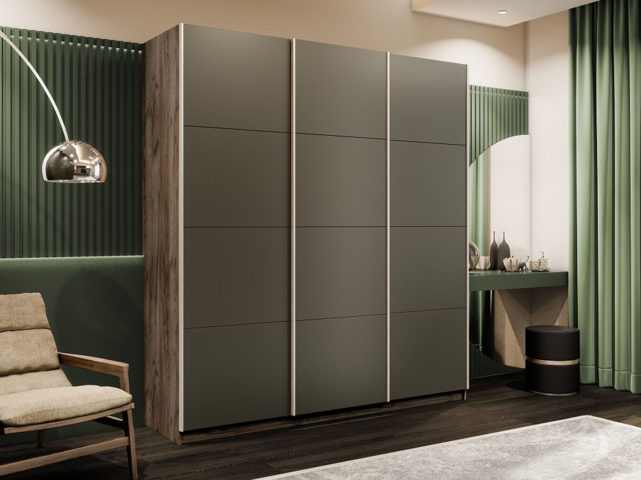 Шкафы-купе 3-х дверные, Шкаф-купе Эста 3-х дверный Стекла хаки/Доводчик 300х66х240
