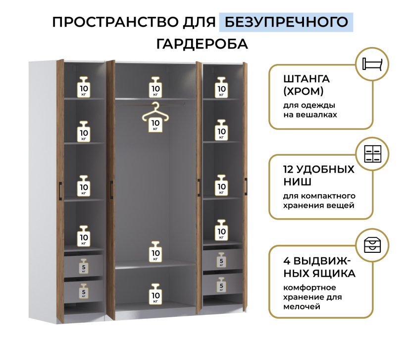 Для одежды, Шкаф четырехдверный Макс 2000 мм, вариант №2 (ЛДСП)