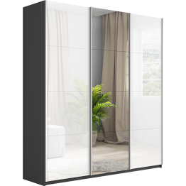 Шкаф-купе Прайм 3-х дверный Стекла белые/Зеркало/Доводчики 210х57х230