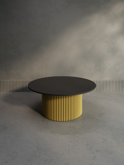 Журнальные столики, Стол круглый журнальный с металлическим золотым подстольем GENGLASS TRUBIS Wood M 100