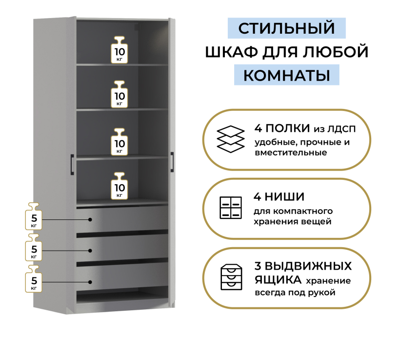 Спальня, Шкаф двухдверный Макс 1000 мм, вариант №5 (ЛДСП)