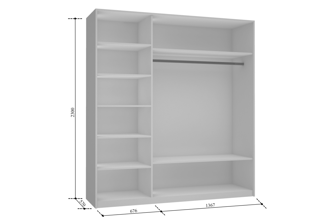 Шкафы-купе 3-х дверные, Шкаф Прайм трио 2ДСП+1зеркало 2300 x 2100 x 570