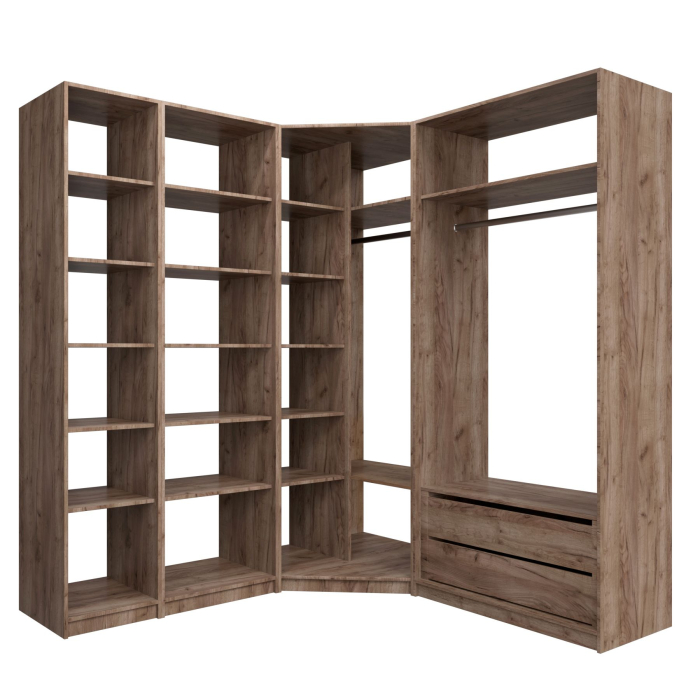 Гардеробные, Угловая гардеробная система с полками и модулем MOD_COMPL_UG