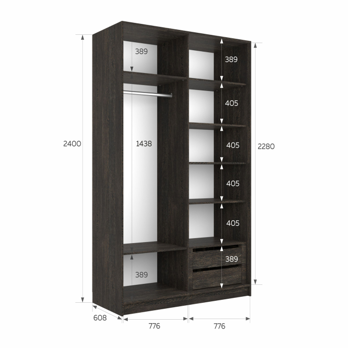 Шкафы-купе 2-х дверные, Шкаф-купе Эста 2-х дверный Стекла пудра/Доводчик 160х66х240