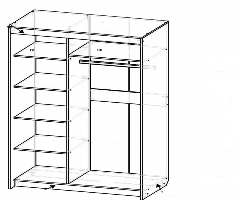 Шкафы-купе 2-х дверные, Шкаф-купе шк-19 двухдверный с зеркалом