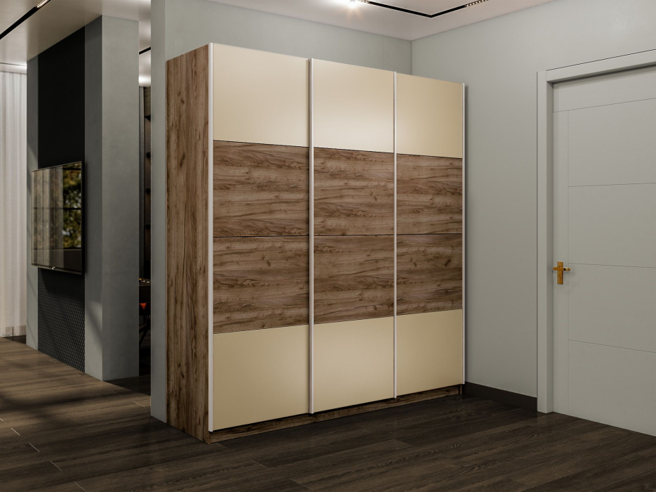 Шкафы-купе 3-х дверные, Шкаф-купе Эста 3-х дверный ДСП/Стекла фисташка/Доводчик 240х66х240