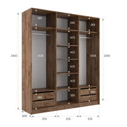 Шкаф-купе Эста 3-х дверный ДСП/Стекла хаки/Доводчик 270х66х240