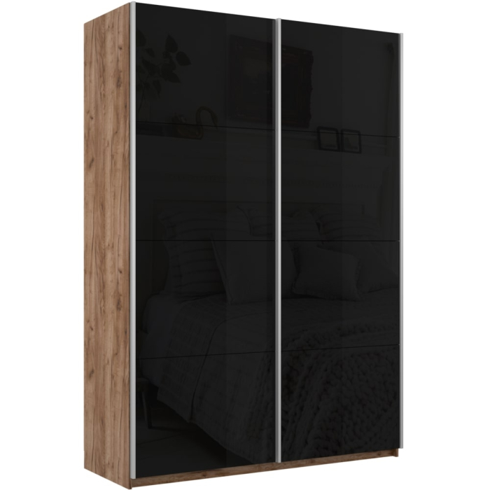 Шкафы-купе 2-х дверные, Шкаф-купе Прайм 2-х дверный Стекла черные/Доводчики 160х57х230