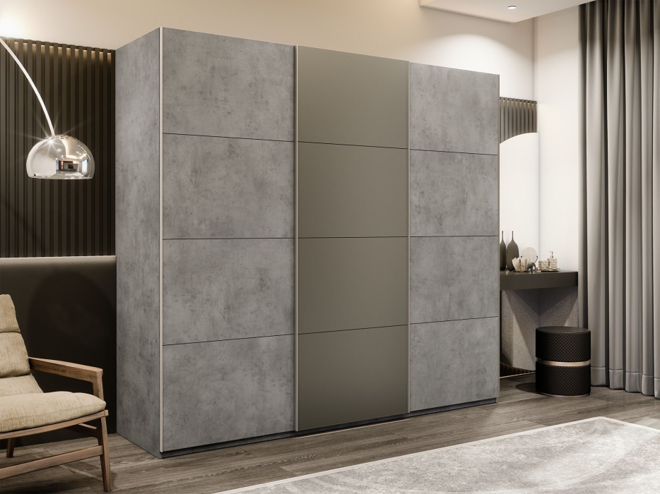 Шкафы-купе 3-х дверные, Шкаф-купе Эста 3-х дверный ДСП/Стекла хаки/Доводчик 300х66х240