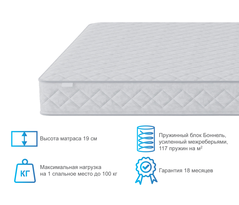Кровати 160 см, Леон/Бруклин СБ-3369 Кровать белая с матрасом Тропикана-Боннет плюс 1600*2000