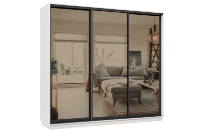 Шкаф-купе Премьер 58 (01ЗБ;01ЗБ;01ЗБ) фасады зеркало бронза/трёхдверный/Профиль чёрный муар