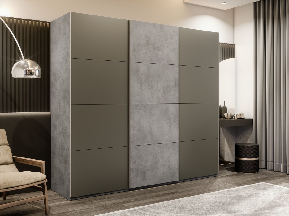 Шкафы-купе 3-х дверные, Шкаф-купе Эста 3-х дверный ДСП/Стекла хаки/Доводчик 240х66х240