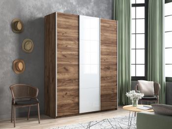 Шкаф-купе Прайм 3-х дверный ДСП/Стекло белое/Доводчики 180х57х230