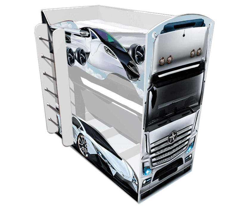 Кровати-автобус, Кровать машина детская ДВУХЪЯРУСНАЯ СПОРТ БЕЛАЯ 4.0