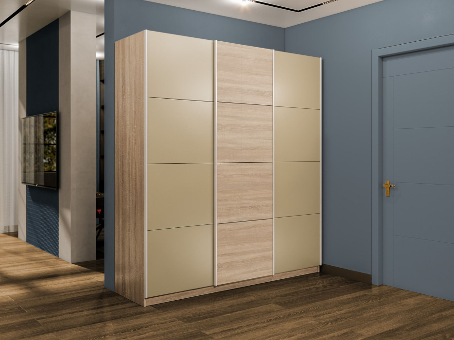 Шкафы-купе 3-х дверные, Шкаф-купе Эста 3-х дверный ДСП/Стекла фисташка/Доводчик 270х66х240