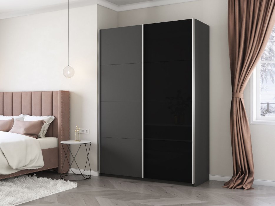 Шкафы-купе 2-х дверные, Шкаф-купе Прайм 2х дверный ДСП/Стекло черное 120х57х230