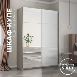Шкаф-купе Прайм 2-х дверный Зеркало/Стекло белое/Доводчики 120х57х230