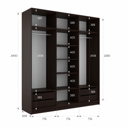 Шкаф-купе Эста 3-х дверный ДСП/Стекла хаки/Доводчик 240х66х240