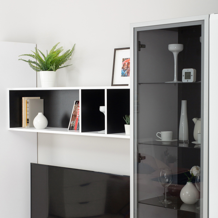 Витрины, Шкаф-витрина Сидней 13.201, белый премиум, черный, белый глянец