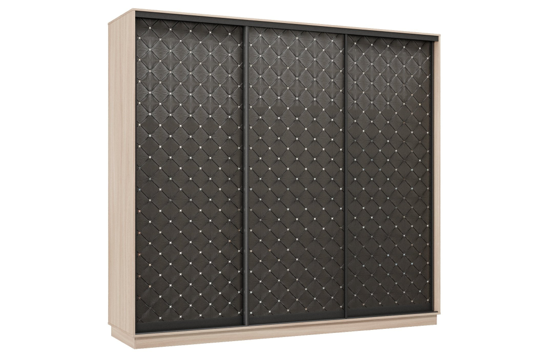 Шкафы-купе 3-х дверные, Шкаф-купе Премьер 34 (01РЧ;01РЧ;01РЧ) фасады ромб чёрный/трёхдверный/Профиль чёрный муар