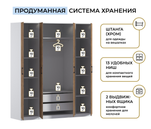 Шкаф четырехдверный Макс 2000 мм, вариант №1 (ЛДСП)