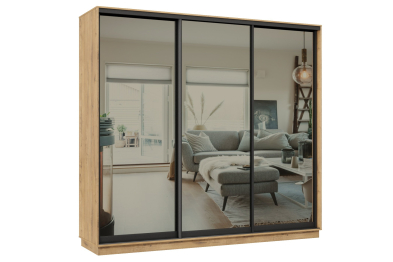 Шкаф-купе Премьер 60 (01ЗГ;01ЗГ;01ЗГ) фасады зеркало графит/трёхдверный/Профиль чёрный муар