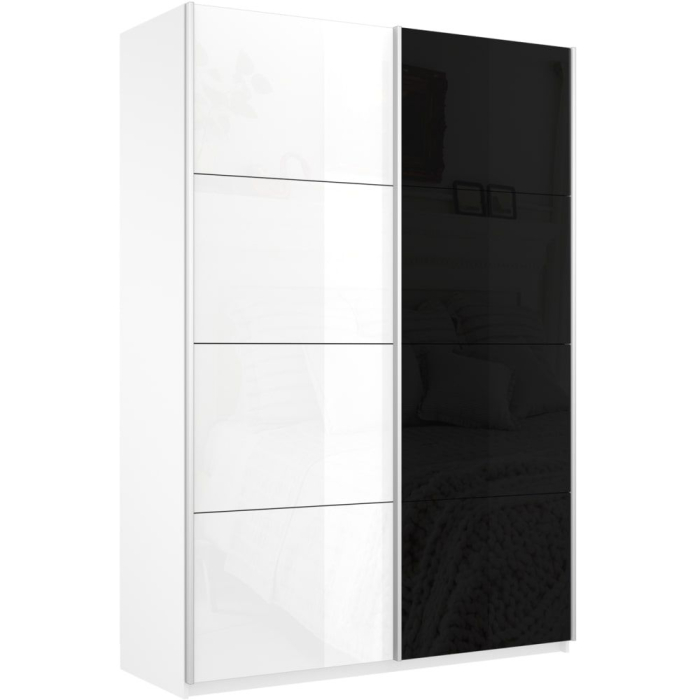 Шкафы-купе 2-х дверные, Шкаф-купе Прайм 2х дверный Белый Глянец/Стекло черное 160х57х230