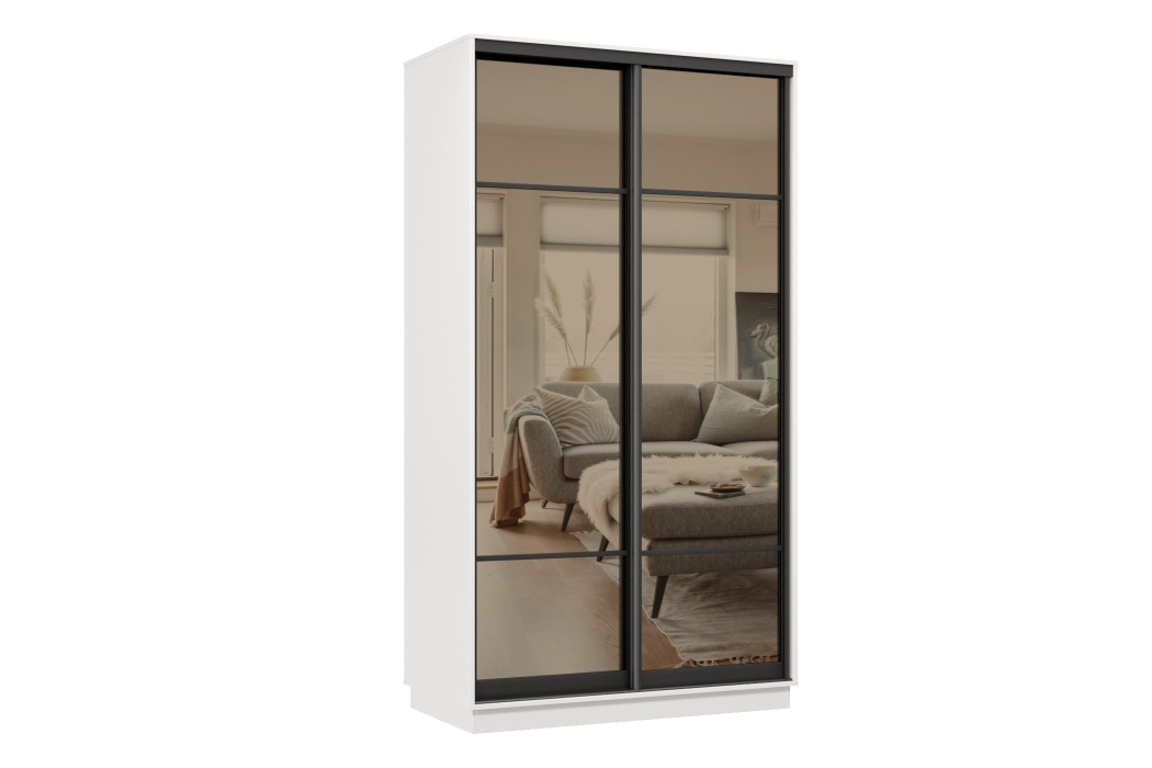 Шкафы-купе 2-х дверные, Шкаф-купе Премьер МИНИ 01 (11ЗБ;11ЗБ) фасады зеркало бронза/двухдверный/Профиль чёрный муар