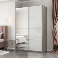 Шкафы-купе 2-х дверные, Шкаф-купе Прайм 2-х дверный Зеркало/Стекло белое/Доводчики 160х57х230