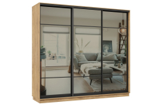 Шкафы-купе 3-х дверные, Шкаф-купе Премьер 59 (11ЗГ;11ЗГ;11ЗГ) фасады зеркало графит/трёхдверный/Профиль чёрный муар