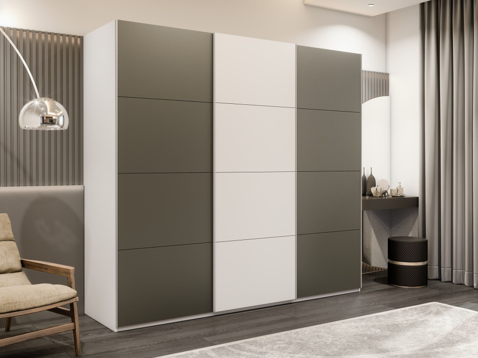 Шкафы-купе 3-х дверные, Шкаф-купе Эста 3-х дверный ДСП/Стекла хаки/Доводчик 240х66х240