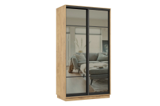 Шкафы-купе 2-х дверные, Шкаф-купе Премьер 09 (11ЗГ;11ЗГ) фасады зеркало графит/двухдверный/Профиль чёрный муар