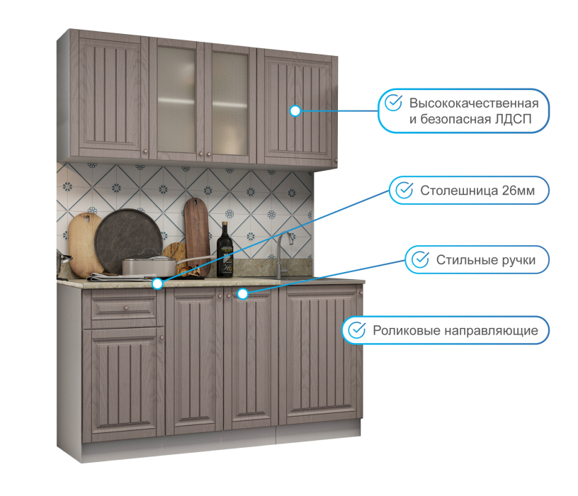 Кухонные гарнитуры, Кухня Хозяюшка 1,5 м Трюфель МДФ