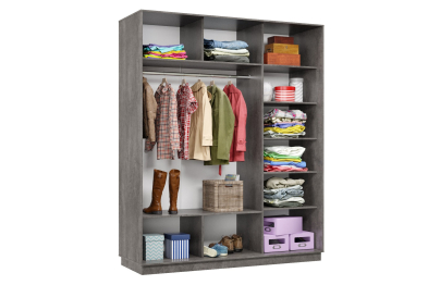 Шкаф-купе Премьер 22 (11ЗГ;11ЗГ;11ЗГ) фасады зеркало графит/трёхдверный/Профиль чёрный муар