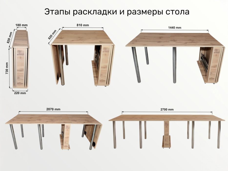 Обеденные столы, Стол Адмирал, раскладной, 2700х820х730