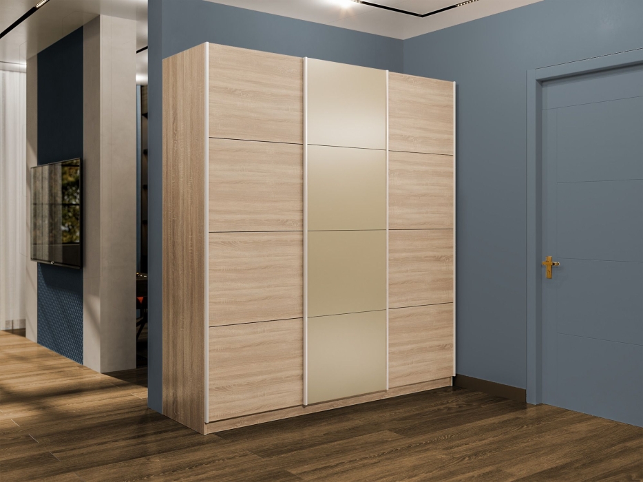 Шкафы-купе 3-х дверные, Шкаф-купе Эста 3-х дверный ДСП/Стекла фисташка/Доводчик 300х66х240