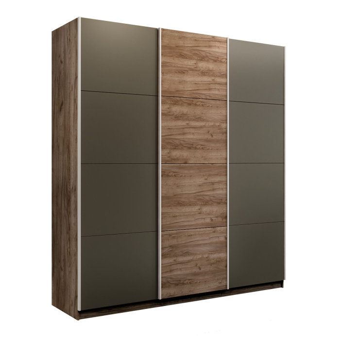 Шкафы-купе 3-х дверные, Шкаф-купе Прайм Широкий 3-х дверный Стекла хаки/ДСП/Доводчики 240х57х230