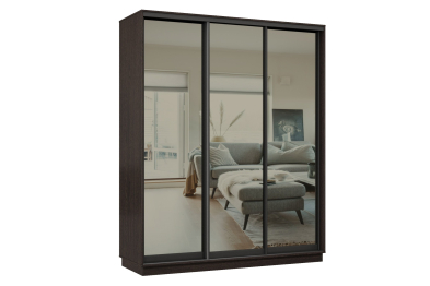 Шкаф-купе Премьер 23 (01ЗГ;01ЗГ;01ЗГ) фасады зеркало графит/трёхдверный/Профиль чёрный муар