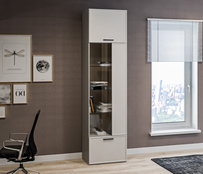 Шкафы распашные, Шкаф-витрина Милан СБ-3256 Серый/МДФ Светло серый