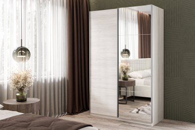 Шкаф-купе Smart 1624 2х дверный (фасады ЛДСП,зеркало) профиль серебро