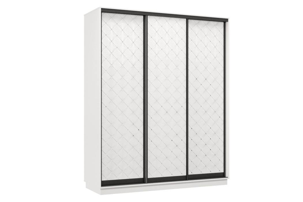 Шкафы-купе 3-х дверные, Шкаф-купе Премьер 23 (01РБ;01РБ;01РБ) фасады ромб белый/трёхдверный/Профиль чёрный муар
