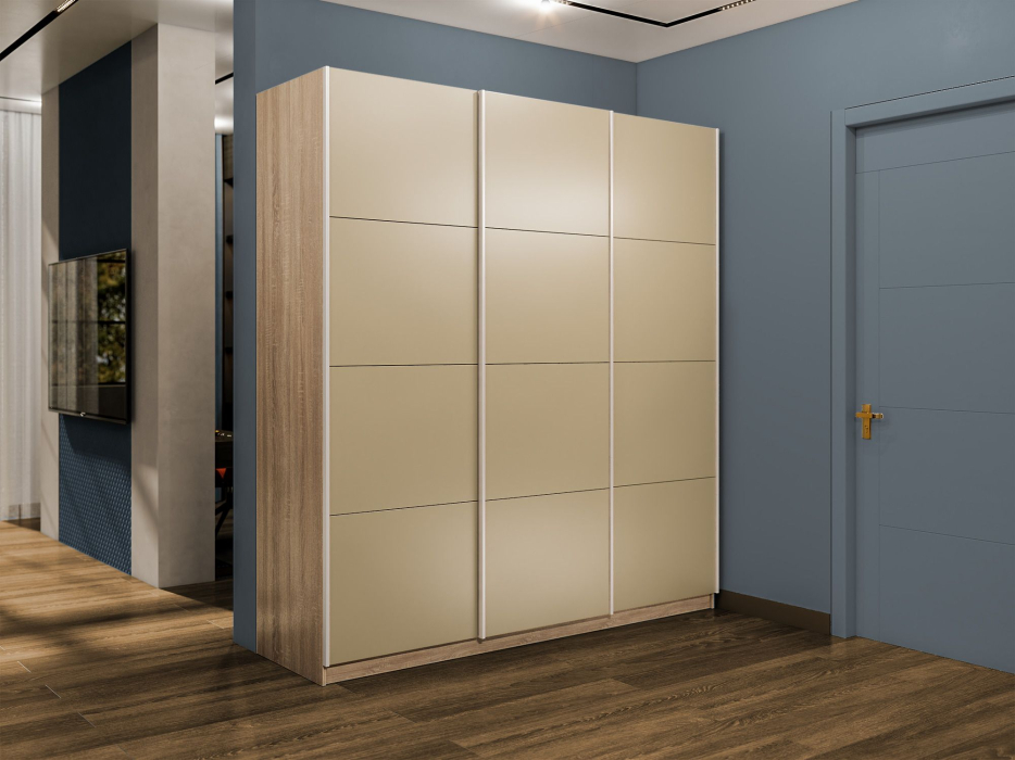 Шкафы-купе 3-х дверные, Шкаф-купе Эста 3-х дверный Стекла фисташка/Доводчик 240х66х240