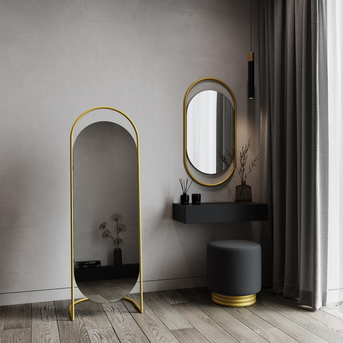 Зеркала в спальню, Дизайнерское настенное зеркало GENGLASS Evelix S в металлической раме