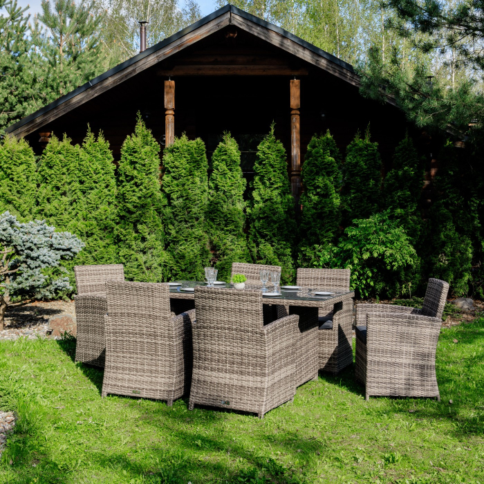 Комплекты мебели, Обеденный комплект FIONA из искусственного ротанга серый