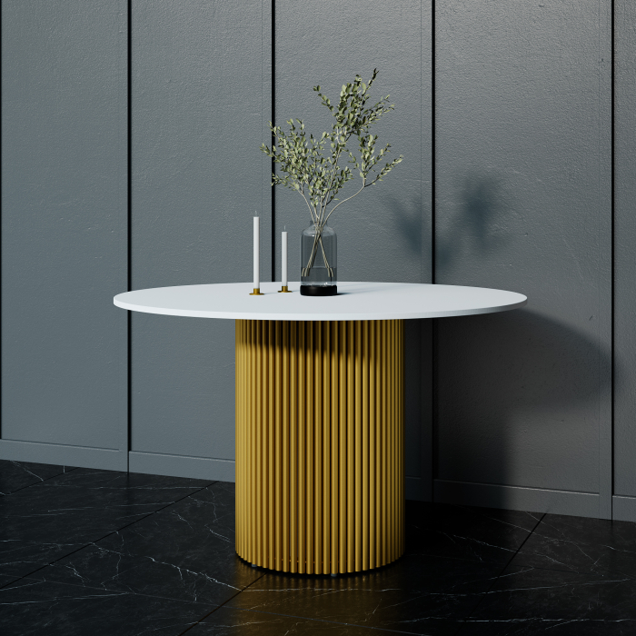 Обеденные столы, Стол круглый обеденный с металлическим золотым подстольем GENGLASS TRUBIS Wood 120