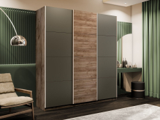 Шкафы-купе 3-х дверные, Шкаф-купе Эста 3-х дверный ДСП/Стекла хаки/Доводчик 240х66х240