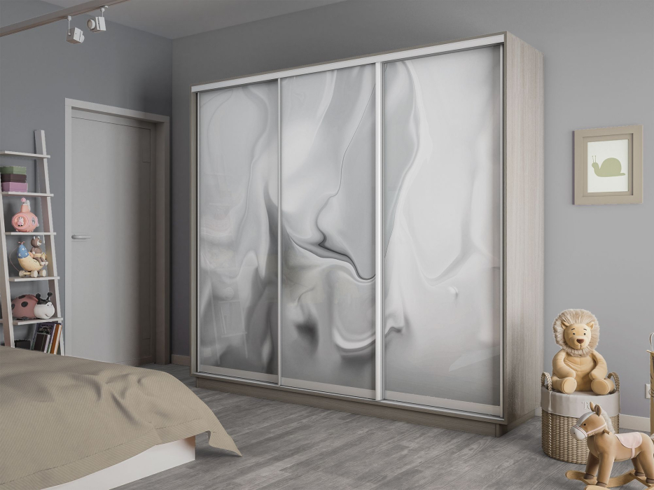 Шкафы-купе 3-х дверные, Шкаф-купе Экспресс 3-х дверный Фотопечать Шелк Стекла 240х45х240