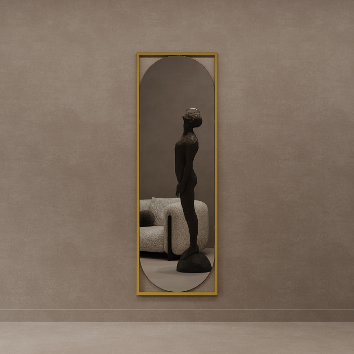 Зеркала в спальню, Дизайнерское настенное напольное зеркало GENGLASS Kvaden L в металлической раме